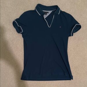 Tommy Hilfiger Blue and White Fitted Polo Shirt